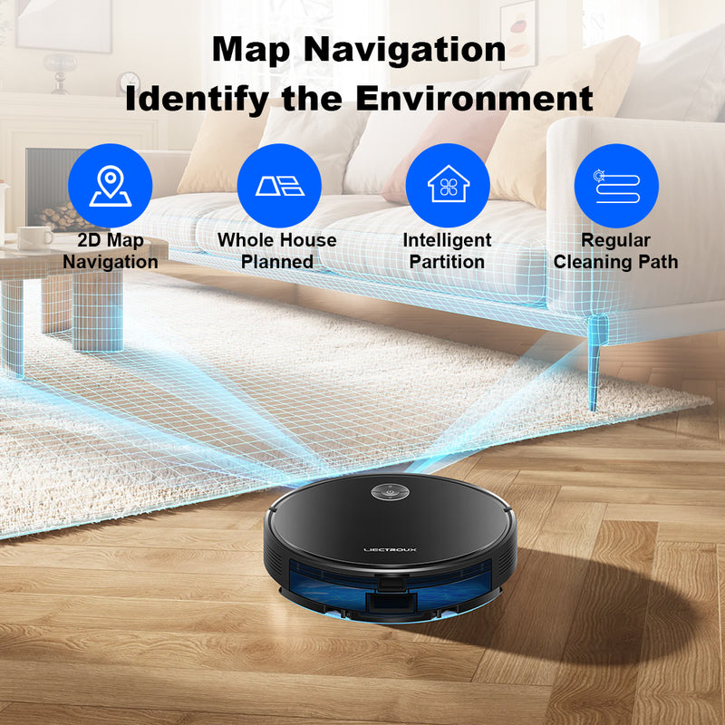 LIECTROUX C7 Robot Vacuum Cleaner and Wet Mop Combo,Smart Mapping,WiFi App And Remote Control,6Kpa Suction,Brushless Motor,Works With Alexa and Google Assistant,Ideal for Pet Hair,Carpet,Hard Floor
