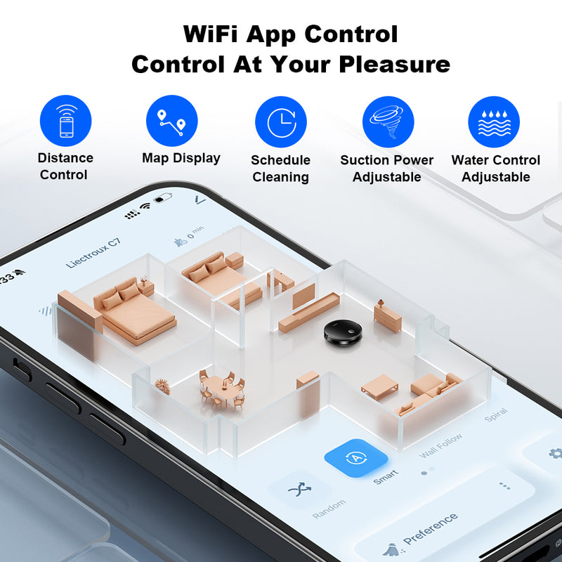 LIECTROUX C7 Robot Vacuum Cleaner and Wet Mop Combo,Smart Mapping,WiFi App And Remote Control,6Kpa Suction,Brushless Motor,Works With Alexa and Google Assistant,Ideal for Pet Hair,Carpet,Hard Floor