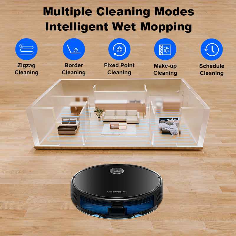 LIECTROUX C7 Robot Vacuum Cleaner and Wet Mop Combo,Smart Mapping,WiFi App And Remote Control,6Kpa Suction,Brushless Motor,Works With Alexa and Google Assistant,Ideal for Pet Hair,Carpet,Hard Floor