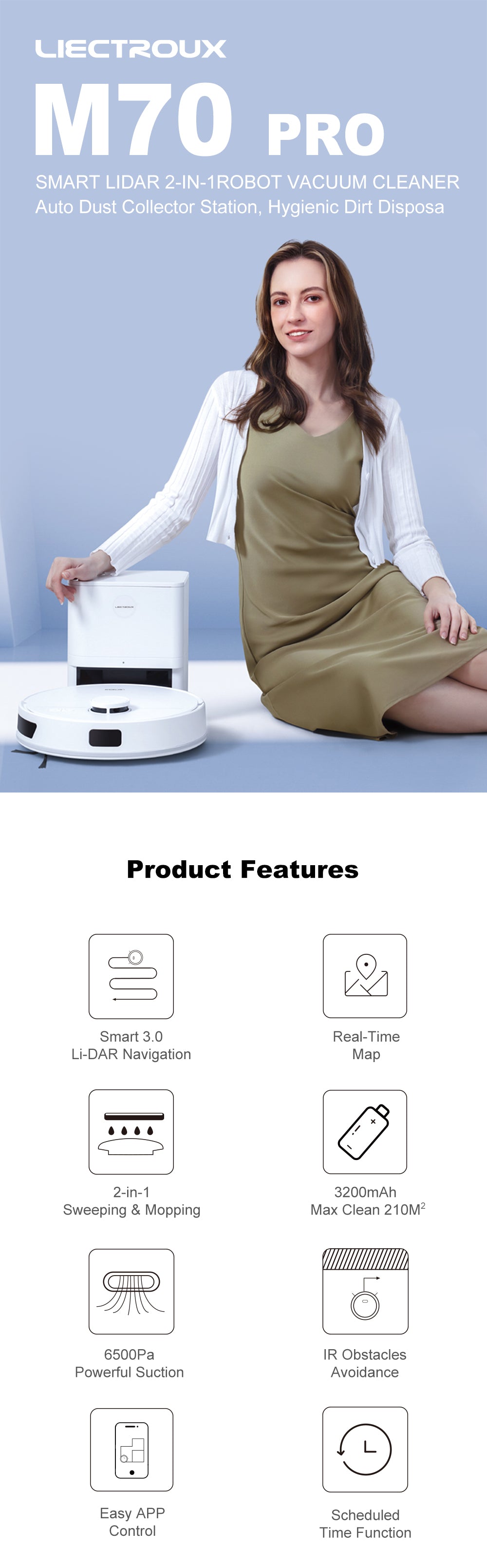 New model M70 PRO with self empty dust bin laser robot vacuum