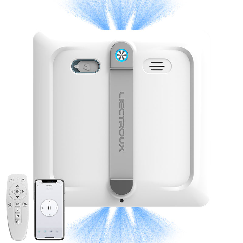 Window cleaning robot Liectroux S9,with 2 roller brushes, 6-way water pump spray,brushless motor,9KPa suction,frameless works,8 microswitches,safety rope & power cord 2 in 1,app & remote control,voice prompts